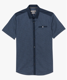 chemise a manches courtes et details contrastants - repassage facile bleu7118101_4