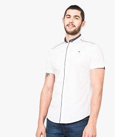 chemise slim unie col contraste blanc chemise manches courtes7118201_1