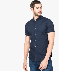 GEMO Chemise slim unie col contrasté Bleu