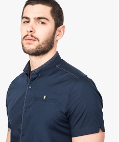 chemise slim unie col contraste bleu chemise manches courtes7118301_2
