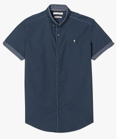 chemise slim unie col contraste bleu chemise manches courtes7118301_4