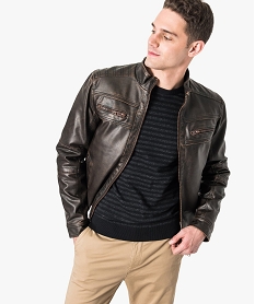 GEMO Blouson motard zippé en similicuir Brun