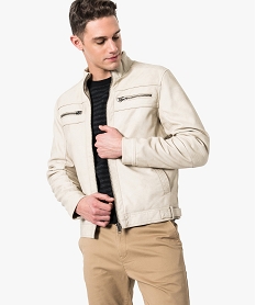 GEMO Blouson motard zippé en similicuir Beige