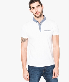 polo uni col contraste blanc polos7126801_1