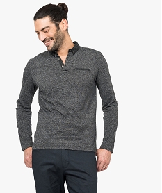 polo homme a manches longues avec col fantaisie gris7128901_1