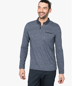 GEMO Polo homme à manches longues avec col fantaisie bleu chine