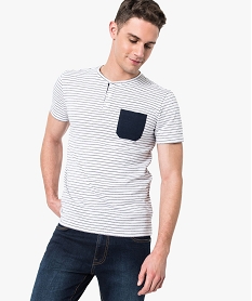 GEMO Tee-shirt rayé col tunisien blanc standard