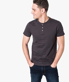 GEMO Tee-shirt col tunisien texturé marron chine