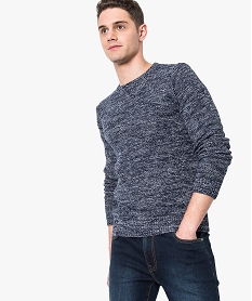 pull homme en maille fantaisie a col rond bleu7130301_1