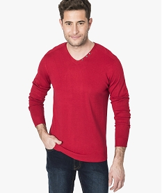 GEMO Pull homme maille fine col V avec boutons Rouge