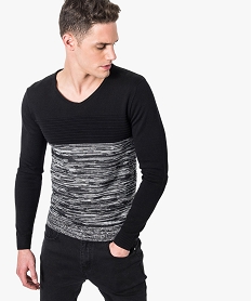 GEMO Pull col V ajusté texturé noir chine
