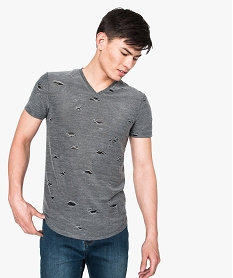 GEMO Tee-shirt col V troué gris standard