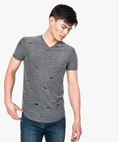 GEMO Tee-shirt col V troué Gris