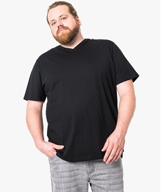 GEMO Tee-shirt coton manches courtes col V noir standard