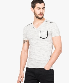 tee-shirt chine col v details contrastants gris7134501_1