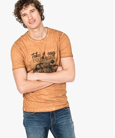 tee-shirt aspect delave avec motif sur lavant beige7134601_1