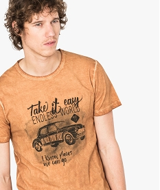 tee-shirt aspect delave avec motif sur lavant beige7134601_2