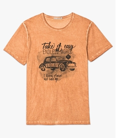 tee-shirt aspect delave avec motif sur lavant beige7134601_4