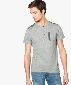 GEMO Tee-shirt à manches courtes avec col boutonné Gris