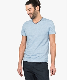 tee-shirt a manches courtes et col v constrastant bleu7136901_1