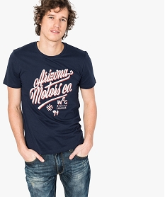 tee-shirt a manches courtes avec motif sur lavant bleu7137201_1