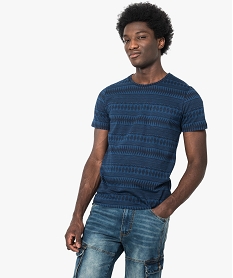 GEMO Tee-shirt manches courtes imprimé aztèque et poche plaquée Bleu