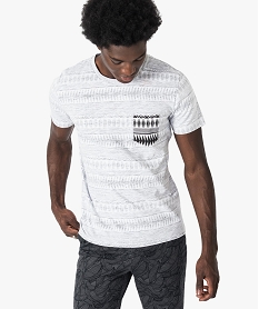 GEMO Tee-shirt manches courtes imprimé aztèque et poche plaquée Blanc