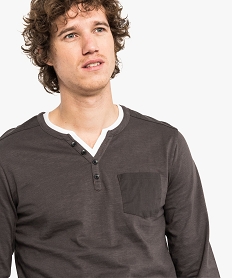 tee-shirt a manches longues avec col tunisien bicolore gris7139601_2