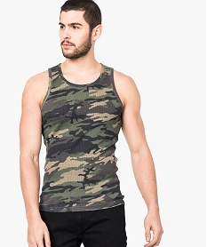 GEMO Débardeur homme à fines côtes imprimé camouflage Vert