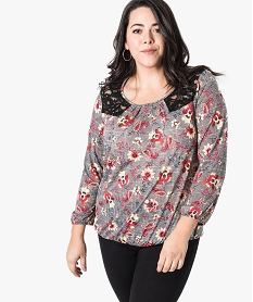 GEMO Tee-shirt à carreaux et motifs fleuris Multicolore