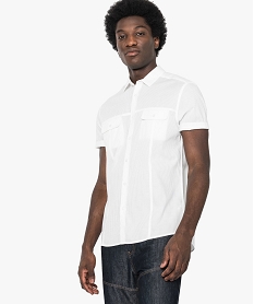 GEMO Chemise manches courtes à fines rayures Blanc