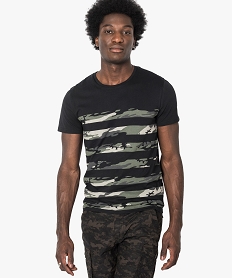 tee-shirt manches courtes a rayures camouflage vert7147201_1
