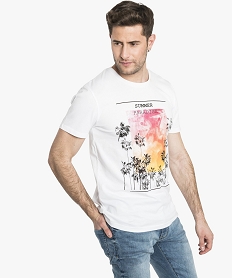 tee-shirt uni a manches courtes et imprime colore blanc7147301_1