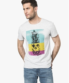 GEMO Tee-shirt uni à manches courtes et imprimé coloré Gris
