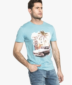 GEMO Tee-shirt à manches courtes et col rond imprimé estival vert vif