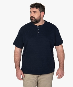 GEMO Tee-shirt à manches courtes texturé à col boutonné Bleu
