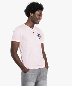 GEMO Tee-shirt chiné surteint à col boutonné Rose