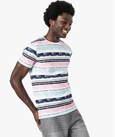 GEMO Tee-shirt manches courtes à rayures multicolores Imprimé