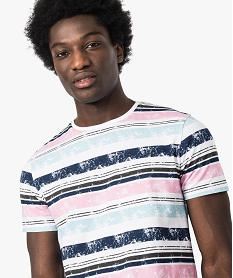 tee-shirt manches courtes a rayures multicolores imprime7164101_2