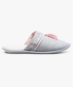 GEMO Mules dintérieur avec broderies et pompon sur le dessus Gris