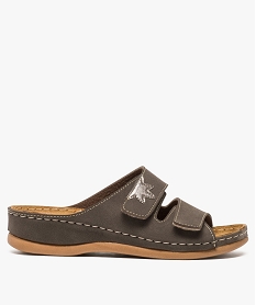 GEMO Mules femme à bout ouvert et brides à scratch - Cloggy marron standard