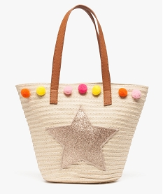 sac cabas en paille avec motif etoile pailletee et pompons beige sacs et cartables7178301_1