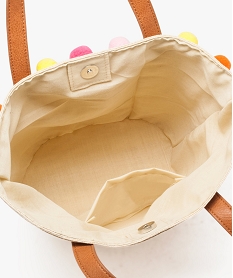 sac cabas en paille avec motif etoile pailletee et pompons beige sacs et cartables7178301_3