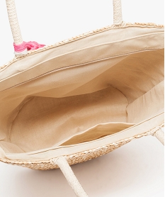sac cabas en paille avec motif flamant rose brode beige cabas - grand volume7181101_3