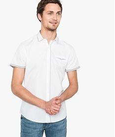 GEMO Chemise à manches courtes avec finitions à motifs - Repassage facile Blanc