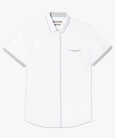 chemise a manches courtes avec finitions a motifs - repassage facile blanc chemise manches courtes7201201_4