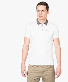 polo uni a col contrastant imprime blanc7203201_1