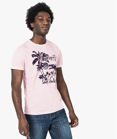 GEMO Tee-shirt uni à manches courtes imprimé palmiers Rose