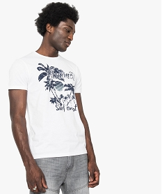 GEMO Tee-shirt uni à manches courtes imprimé palmiers Blanc