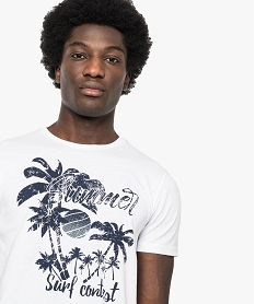tee-shirt uni a manches courtes imprime palmiers blanc7203401_2
